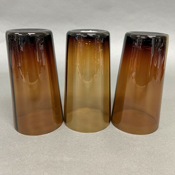 Fifth Avenue Crystal Amber Brown Glass Tumblers Glasses 6 1/8" High Lot of 3 - Picture 3 of 5